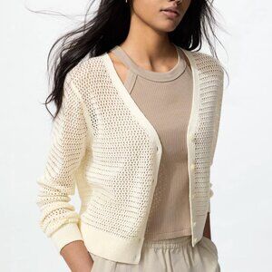 EUC Uniqlo Linen-Blend Cream Mesh Openwork Cardigan, Size XS